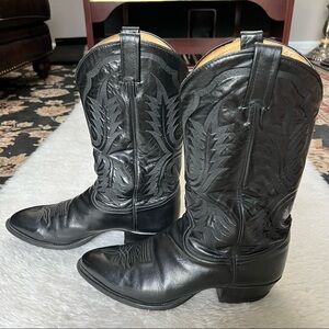 Tony Lama Genuine Black Leather Western Cowboy Boots size 10.5 EE